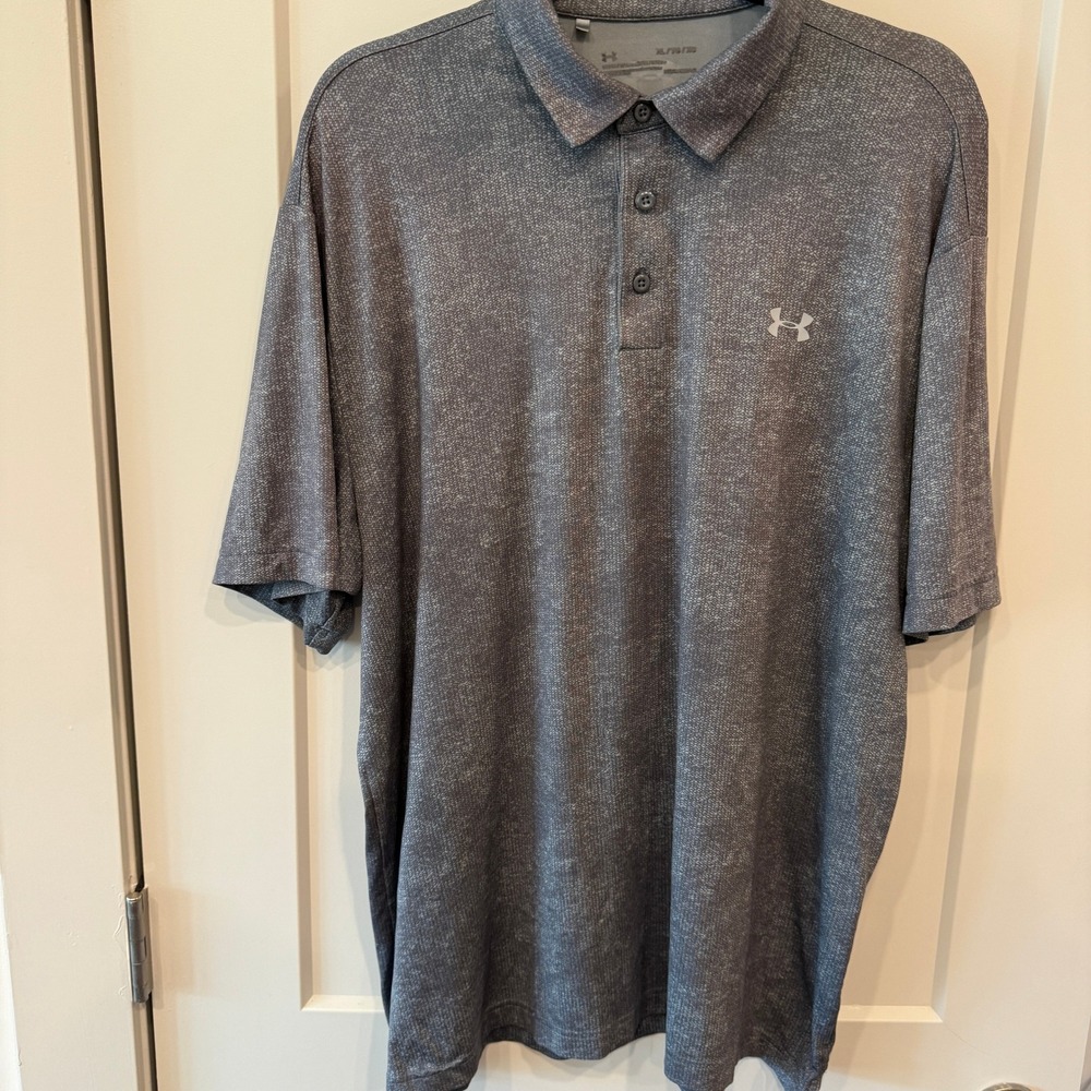 Men's Under Armour Golf Polo Shirt XL‎ Gray Heathered Short Sleeve camo print